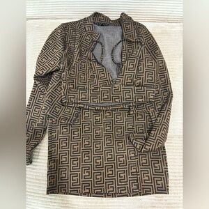 Chic Black and Tan Patterned Blazer with top and skirt